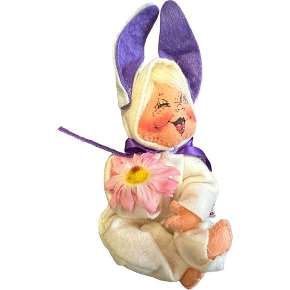 Annalee Collectible Doll 1990 Vintage Easter Pink Daisy Purple Bunny Rabbit Ears - Picture 7 of 8
